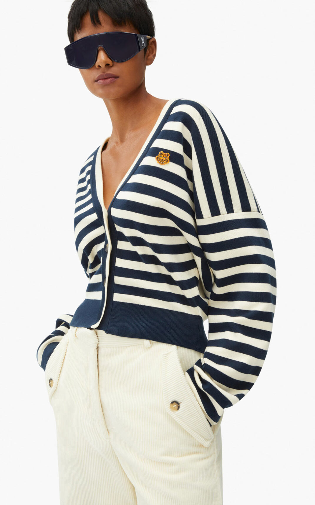 Kenzo Tiger Crest striped Cardigan Cream For Womens 8691PVZCI